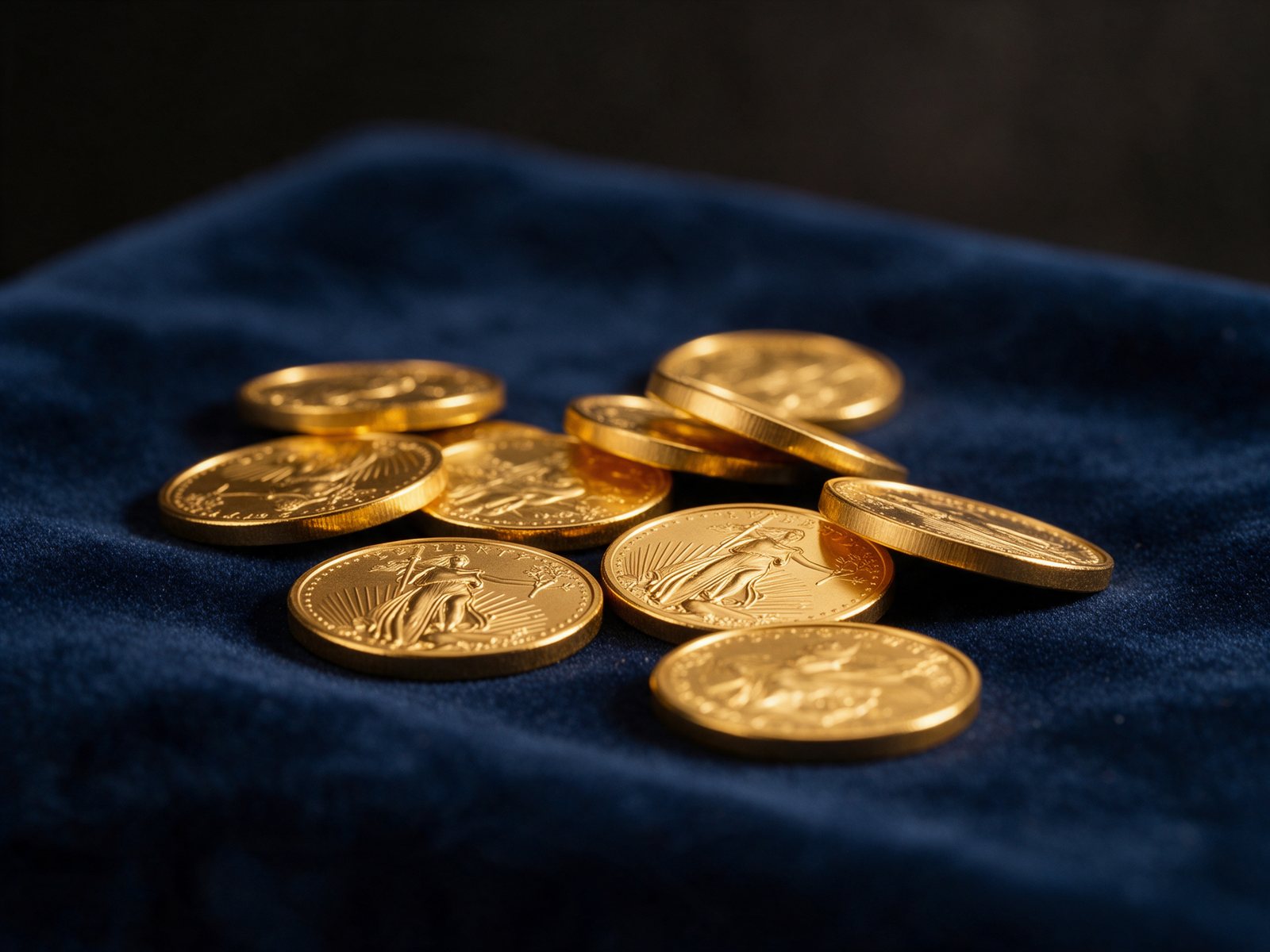 Bullion coins on a dark surface